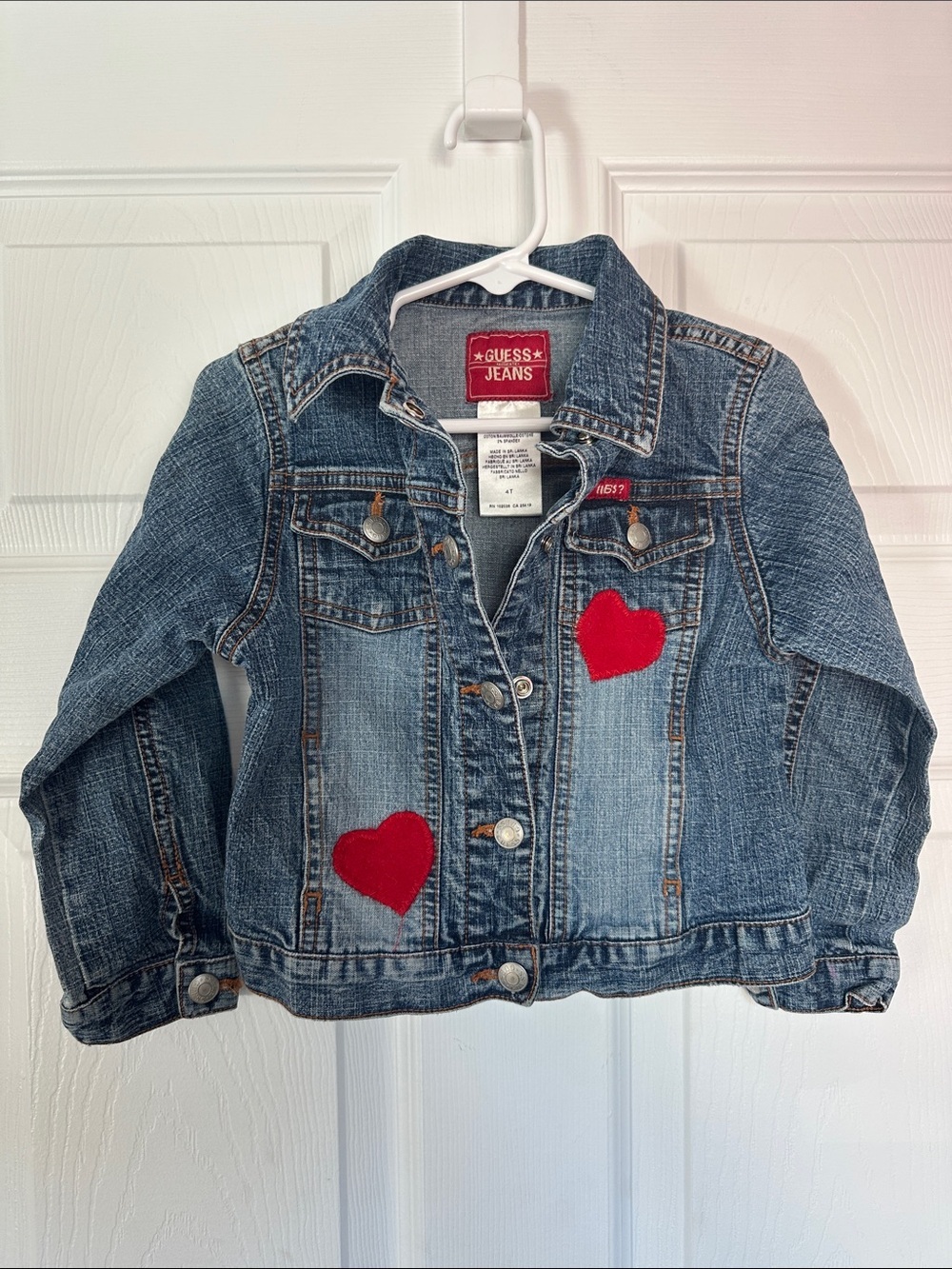 Vintage style GUESS Kids Denim Jacket with Red Heart Patches